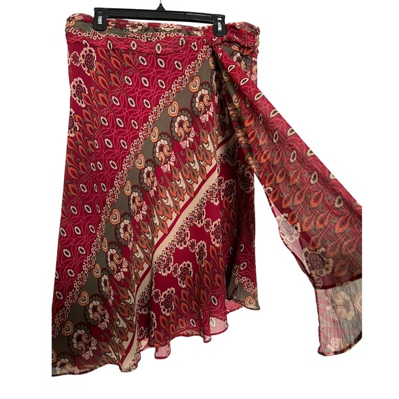 Versailles Red Paisley Faux Wrap Midi Skirt Womens 14 Asymmetrical Boho 516011 - Picture 2 of 9